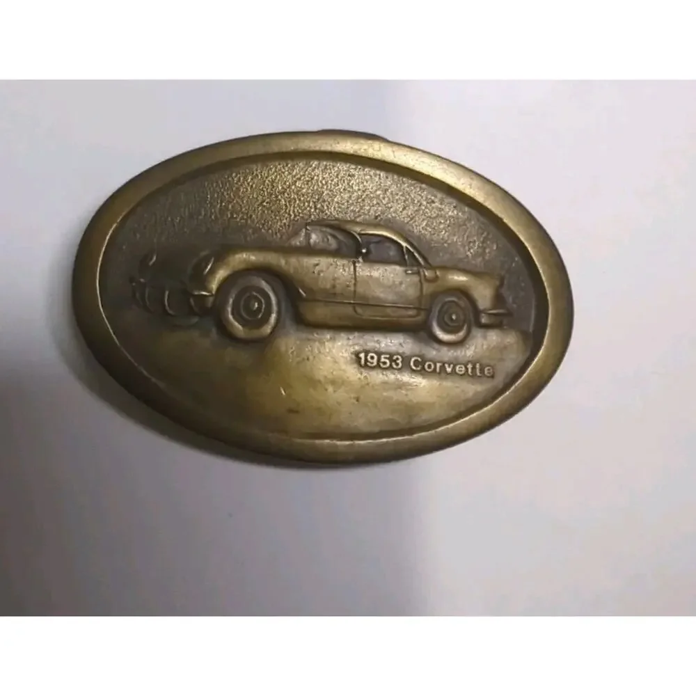 vintage 1953 CORVETTE belt buckle SOLID BRASS chevy 1970s western Automotive Car